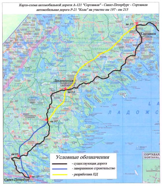 Карта автодорог с километровыми отметками