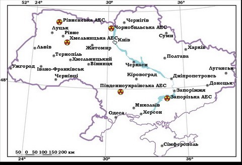 Карта атомных станций украины